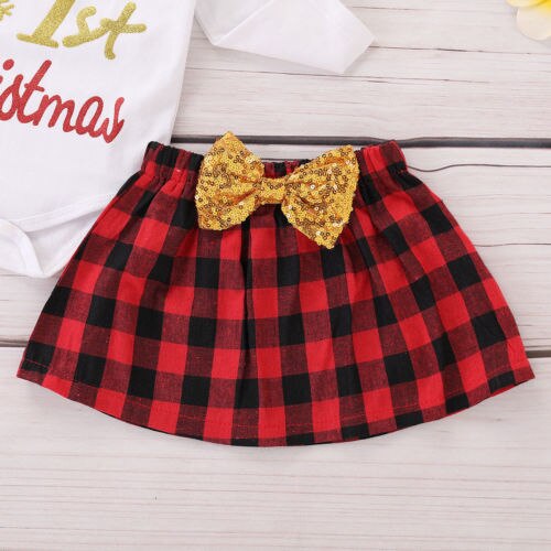 Newborn Baby Girls Christmas Clothes Suit 3PCS Cotton Long Sleeve Romper+Mini Skirts Bow Headband Cute Baby Clothing - ebowsos