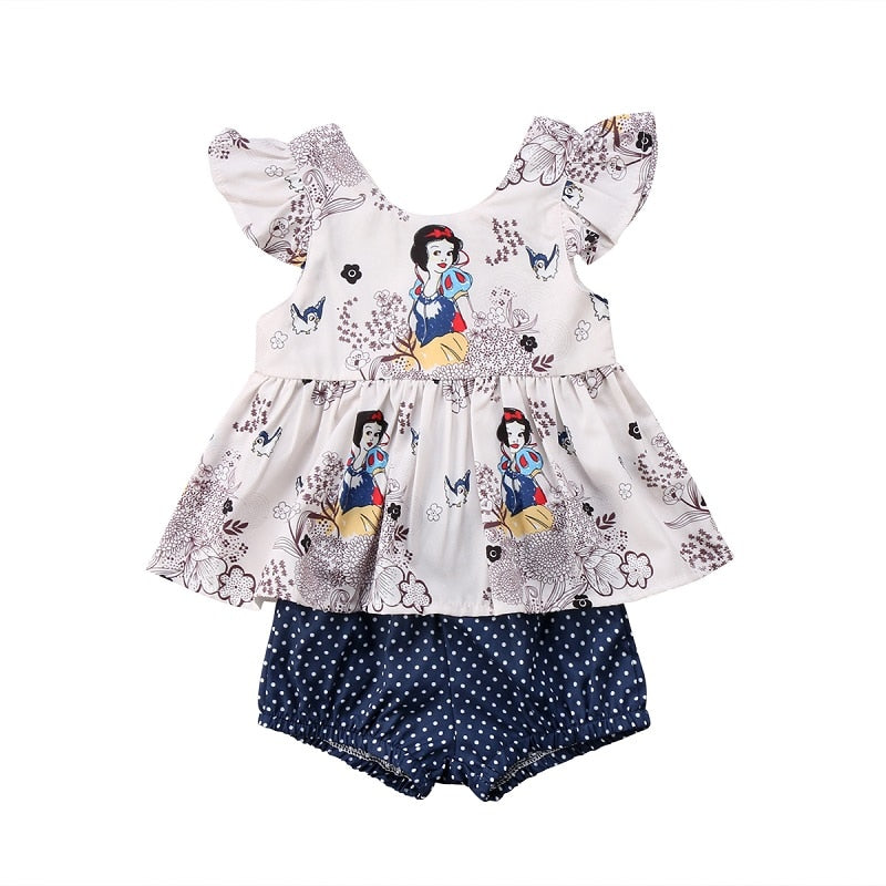 Newborn Baby Girls Clothes Floral Cartoon Tops Vest T shirt+Shorts Pants 2pcs Outfits Kids Clothing Se - ebowsos