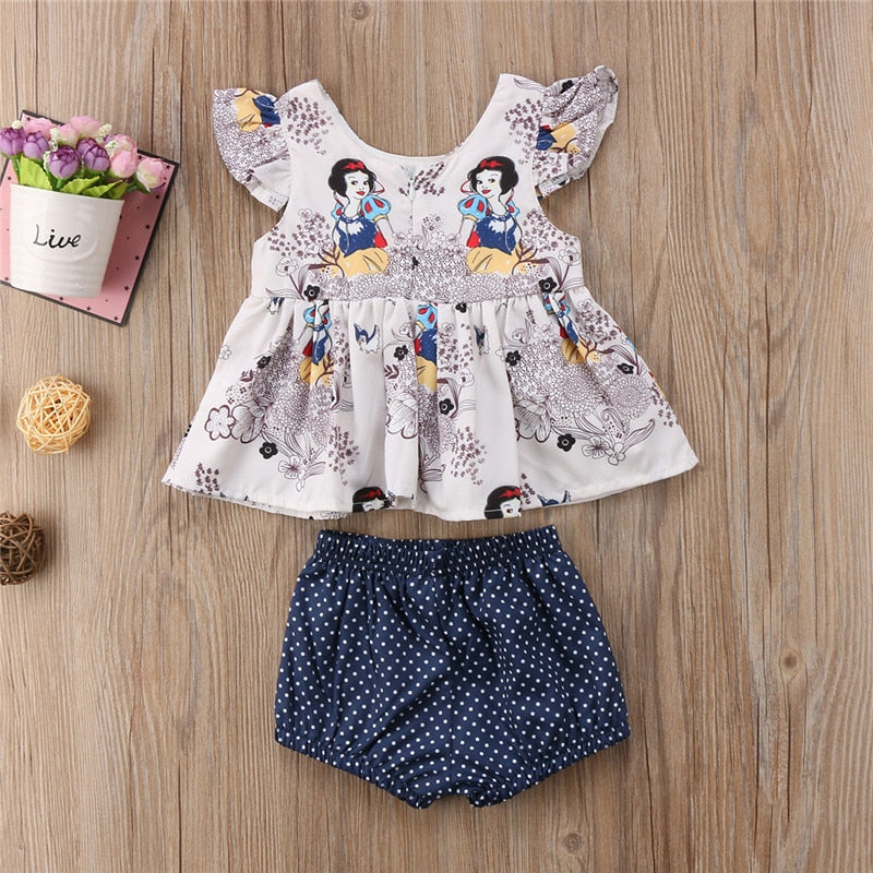 Newborn Baby Girls Clothes Floral Cartoon Tops Vest T shirt+Shorts Pants 2pcs Outfits Kids Clothing Se - ebowsos