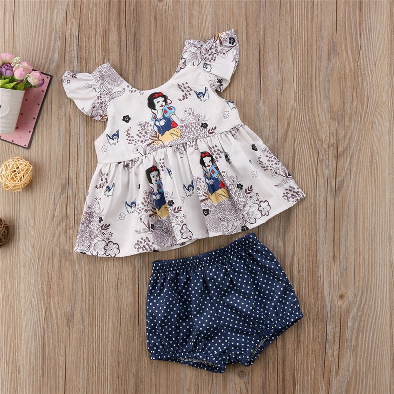 Newborn Baby Girls Clothes Floral Cartoon Tops Vest T shirt+Shorts Pants 2pcs Outfits Kids Clothing Se - ebowsos