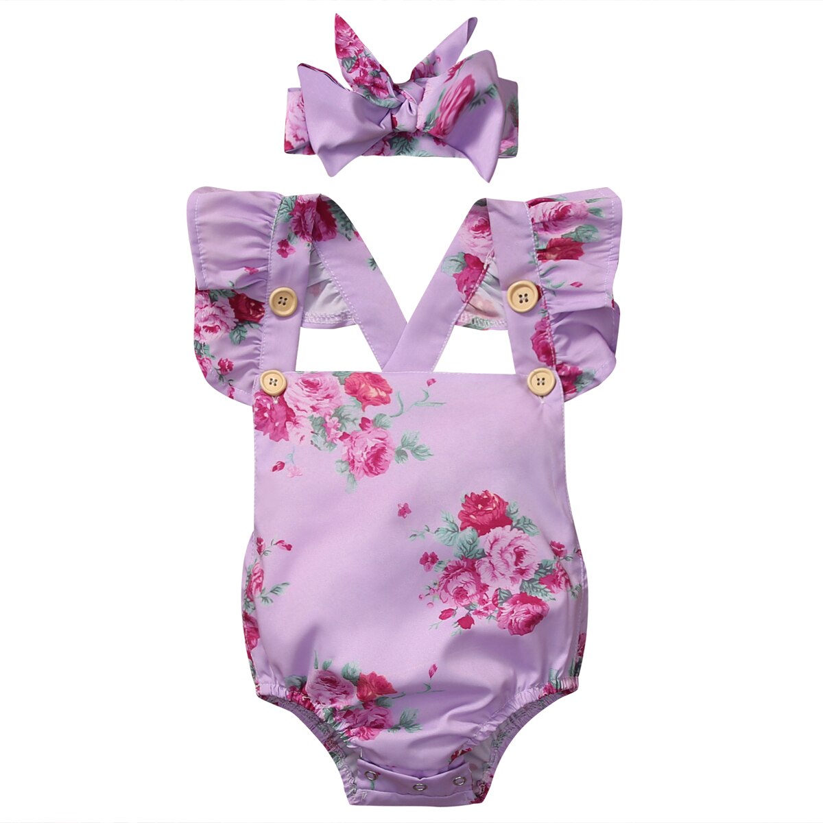 Newborn Baby Girls Clothes Flower Jumpsuit  Bodysuit + Headband Outfits UK - ebowsos