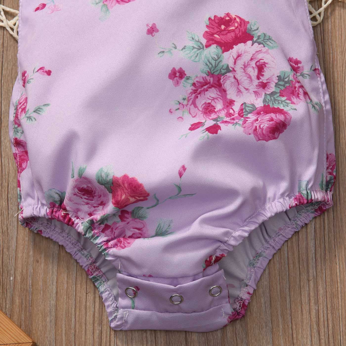 Newborn Baby Girls Clothes Flower Jumpsuit  Bodysuit + Headband Outfits UK - ebowsos