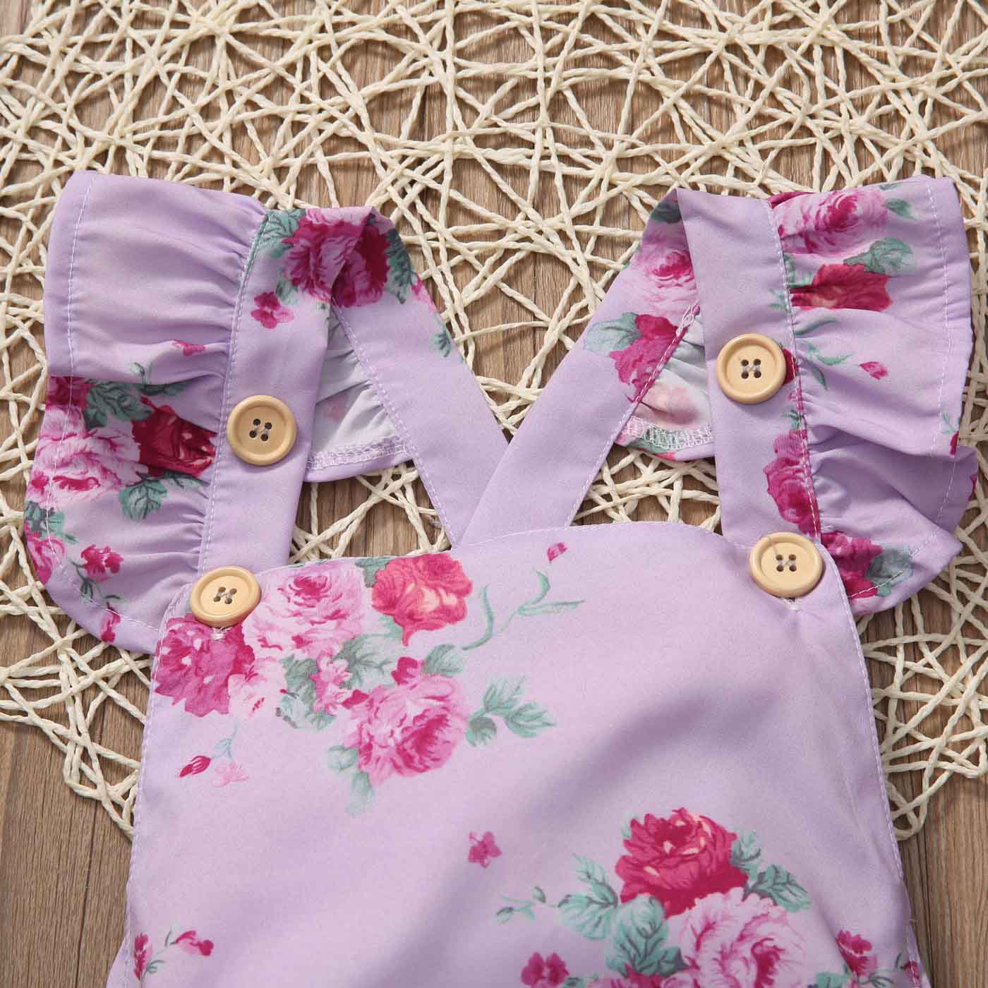 Newborn Baby Girls Clothes Flower Jumpsuit  Bodysuit + Headband Outfits UK - ebowsos