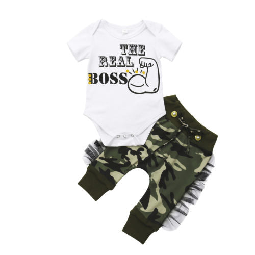 Newborn Baby Girls Clothes Infant Short Sleeve Rompers Playsuit+Camo Leggings Pants Outfit 2Pcs Set Suit Baby Clothing - ebowsos