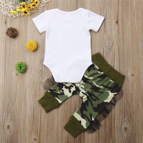 Newborn Baby Girls Clothes Infant Short Sleeve Rompers Playsuit+Camo Leggings Pants Outfit 2Pcs Set Suit Baby Clothing - ebowsos