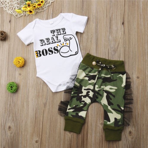 Newborn Baby Girls Clothes Infant Short Sleeve Rompers Playsuit+Camo Leggings Pants Outfit 2Pcs Set Suit Baby Clothing - ebowsos