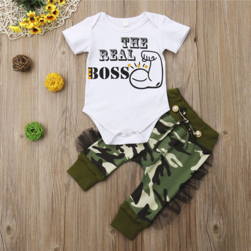 Newborn Baby Girls Clothes Infant Short Sleeve Rompers Playsuit+Camo Leggings Pants Outfit 2Pcs Set Suit Baby Clothing - ebowsos