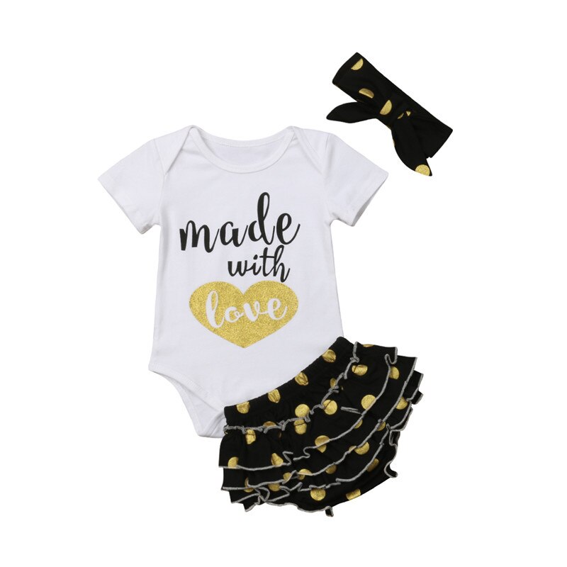 Newborn Baby Girls Clothes Rompers+Ruffel Pants Shorts+Headband 3PCS Outfits Set - ebowsos