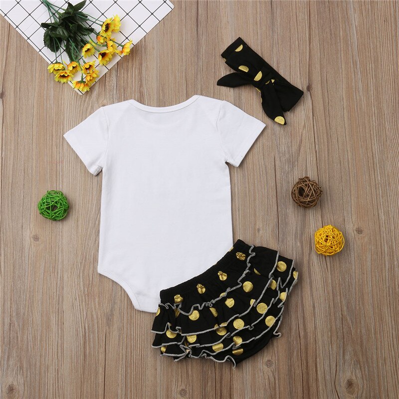 Newborn Baby Girls Clothes Rompers+Ruffel Pants Shorts+Headband 3PCS Outfits Set - ebowsos