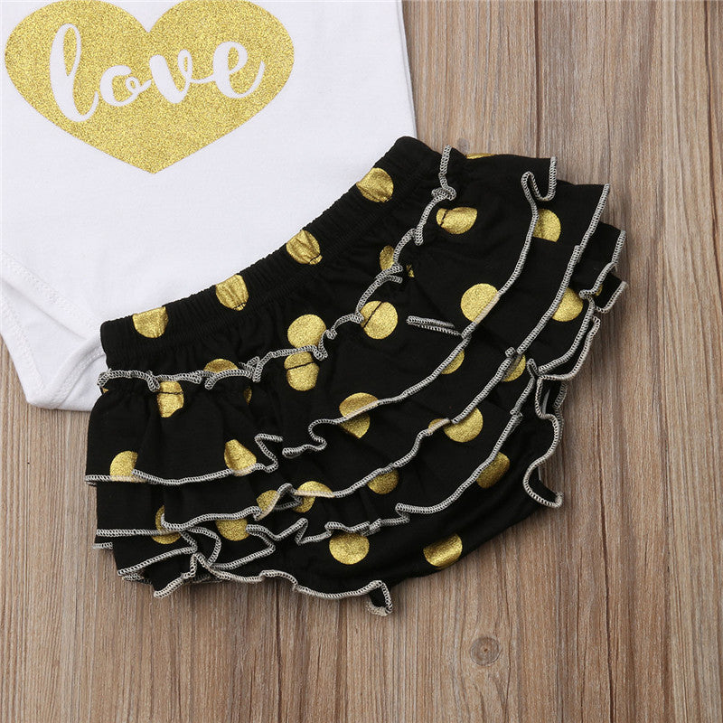 Newborn Baby Girls Clothes Rompers+Ruffel Pants Shorts+Headband 3PCS Outfits Set - ebowsos