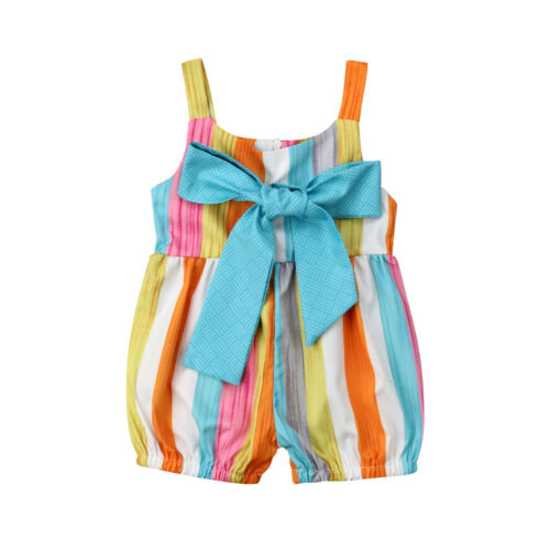 Newborn Baby Girls Clothing Striped Bow Rompers Sleeveless Jumpsuit Baby Girl Costume - ebowsos