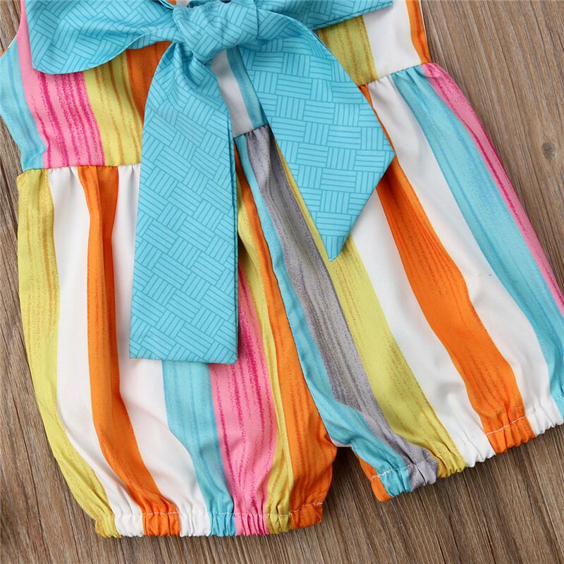 Newborn Baby Girls Clothing Striped Bow Rompers Sleeveless Jumpsuit Baby Girl Costume - ebowsos