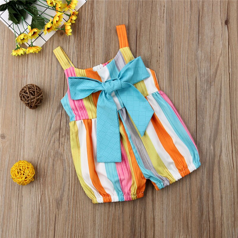 Newborn Baby Girls Clothing Striped Bow Rompers Sleeveless Jumpsuit Baby Girl Costume - ebowsos