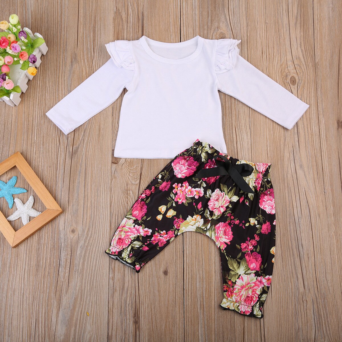 Newborn Baby Girls Cotton Tops T-shirt Floral Leggings Trousers Outfits Clothes Set - ebowsos