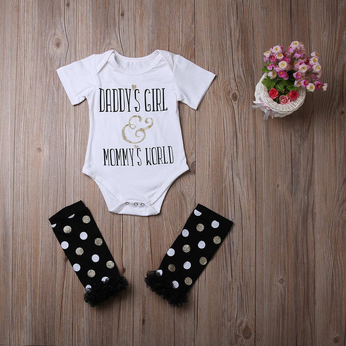 Newborn Baby Girls Daddy's Girl bodysuit+Leg Warmers Headband Outfits Clothes - ebowsos