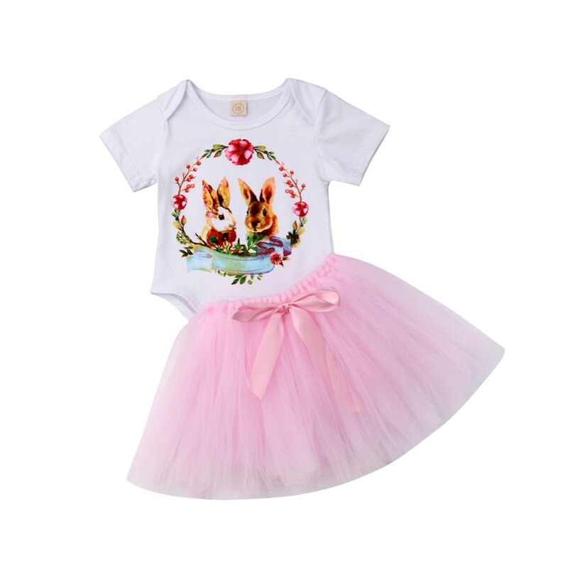 Newborn Baby Girls Easter Bunny Tops Romper+Tutu Mini Skirt Dress Outfits Clothes 2Pcs Set - ebowsos