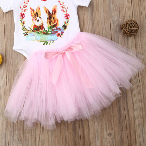 Newborn Baby Girls Easter Bunny Tops Romper+Tutu Mini Skirt Dress Outfits Clothes 2Pcs Set - ebowsos