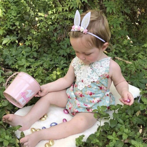 Newborn Baby Girls Floral Lace Halter Romper Jumpsuit Headband Outfits Clothes Set Baby Clothing - ebowsos