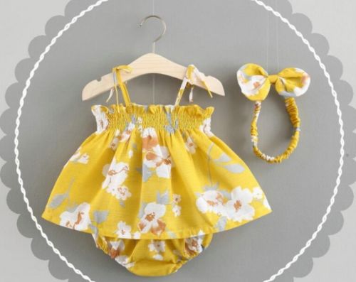 Newborn Baby Girls Floral Sling Off Shoulder T-shirt+PP Shorts Pants+Bow Headband 3Pcs Clothes - ebowsos