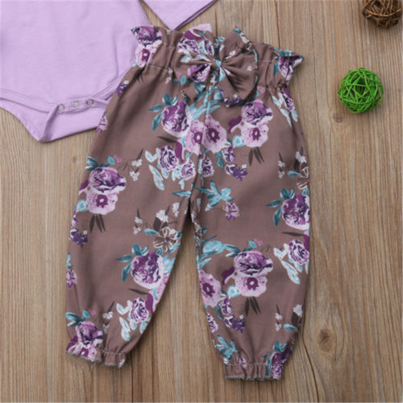 Newborn Baby Girls Flower Lace Cotton Tops Romper Long Sleeve Jumpsuit+Pants+Headband Outfits 3Pcs Autumn Clothes - ebowsos