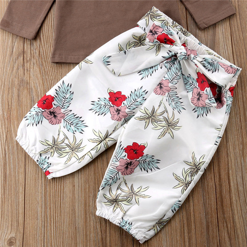 Newborn Baby Girls Fly Long Sleeve Tops T-shirt+Floral Pants 3Pcs Outfits Baby Girl Clothing - ebowsos