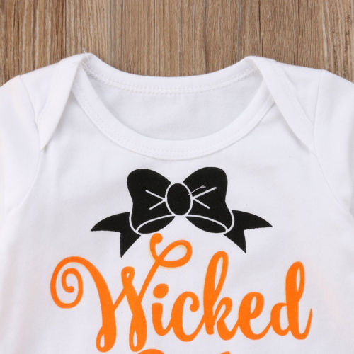 Newborn Baby Girls Halloween Long Sleeve Letters Rompers+TuTu Skirt Orange Outfits Set Clothes - ebowsos