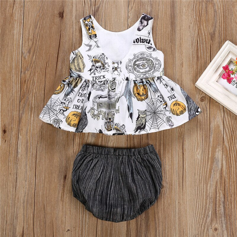 Newborn Baby Girls Halloween Tops Witch Sleeveless Dress + Shorts Outfits Clothes - ebowsos