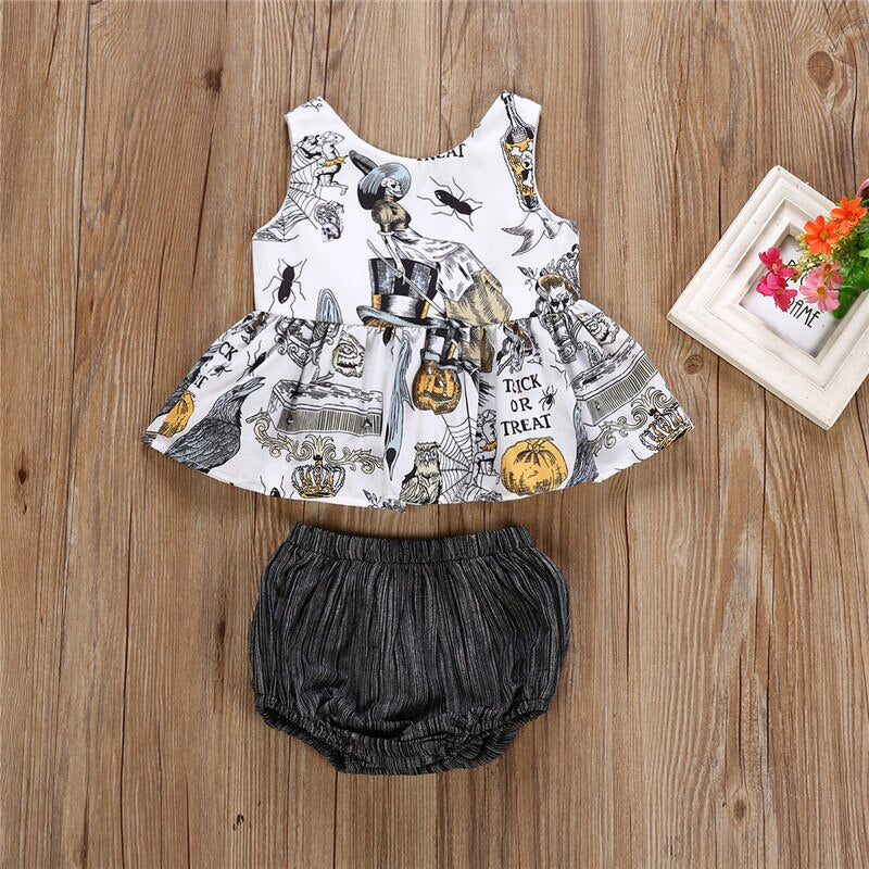 Newborn Baby Girls Halloween Tops Witch Sleeveless Dress + Shorts Outfits Clothes - ebowsos