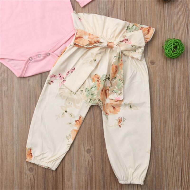 Newborn Baby Girls Infant Romper Tops+Floral Leggings Headband 3PCS Outfits Set - ebowsos