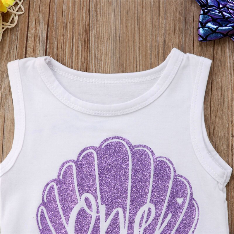 Newborn Baby Girls Infant Shell Print Vest Sleeveless T-shirt Tops+Scales Pants+Headband 3Pc Summer Outfit Clothes - ebowsos