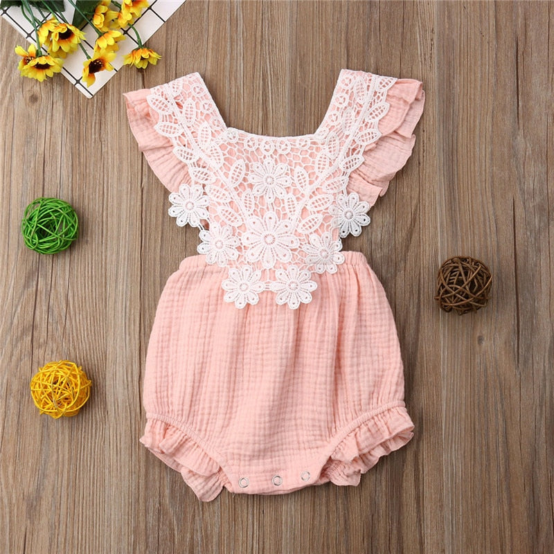 Newborn Baby Girls Lace Romper Jumpsuit Sleeveless Backless Kids Summer girl Cute Clothes 0-18M - ebowsos