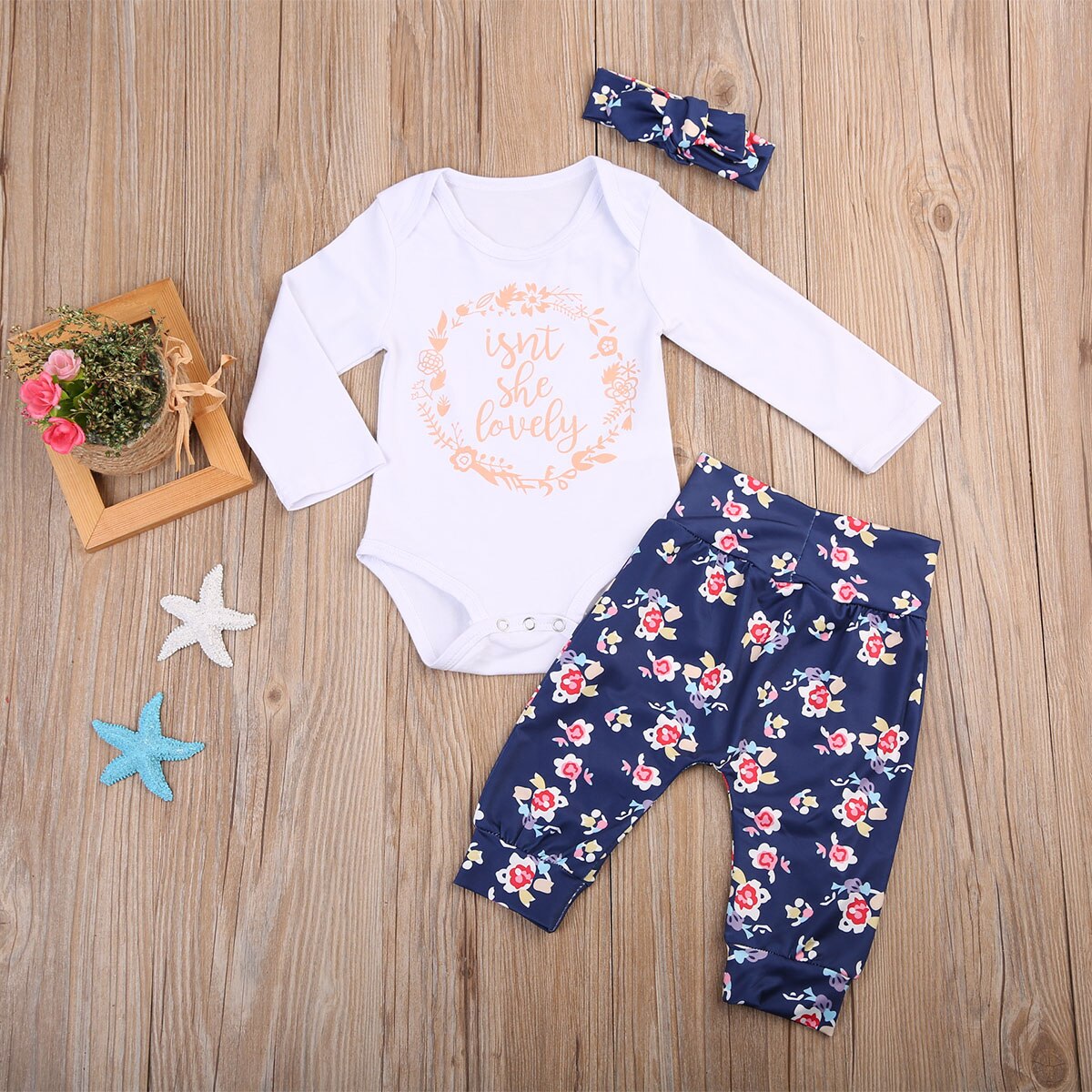 Newborn Baby Girls Lovely Cotton Rompers+Floral Pants Leggings 3Pcs Outfits Set - ebowsos