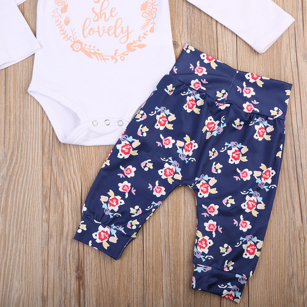 Newborn Baby Girls Lovely Cotton Rompers+Floral Pants Leggings 3Pcs Outfits Set - ebowsos