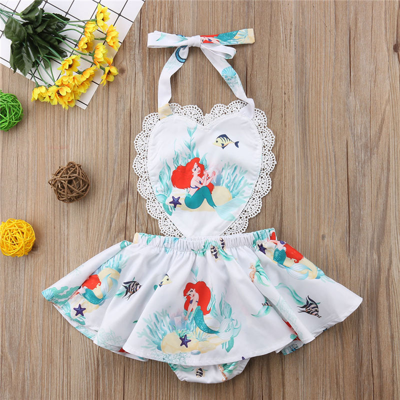 Newborn Baby Girls Mermaid Lace Tutu Romper Fancy Dress Outfits Kids Costume Cute Neck Summer Clothing - ebowsos