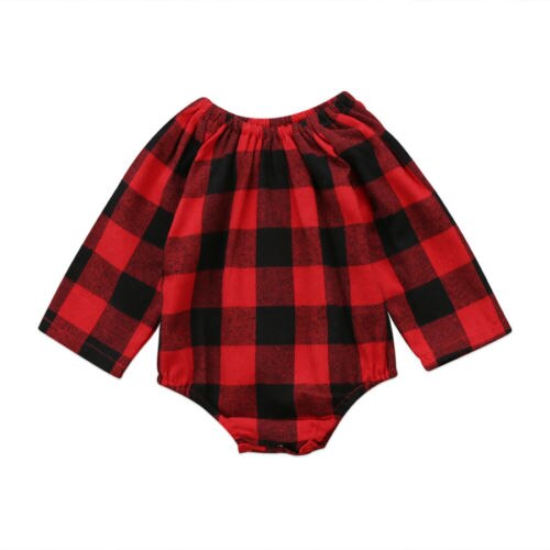 Newborn Baby Girls Plaid Long Sleeve Romper Jumpsuit Outfits Clothes US Stock - ebowsos