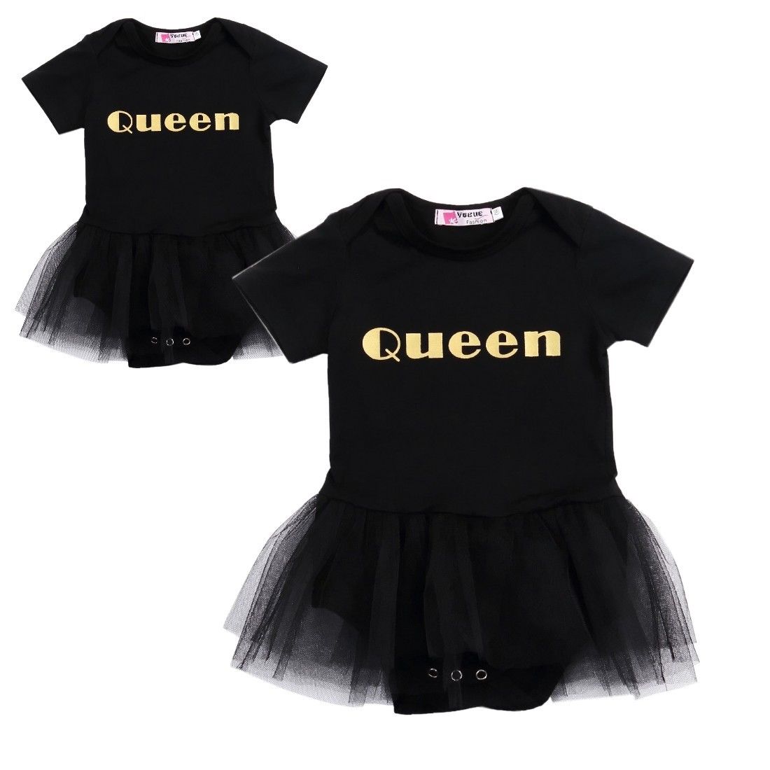 Newborn Baby Girls Queen Short Sleeve Tutu Skirt Bodysuit Short Sleeve Jumpsuit Outfit Cotton - ebowsos