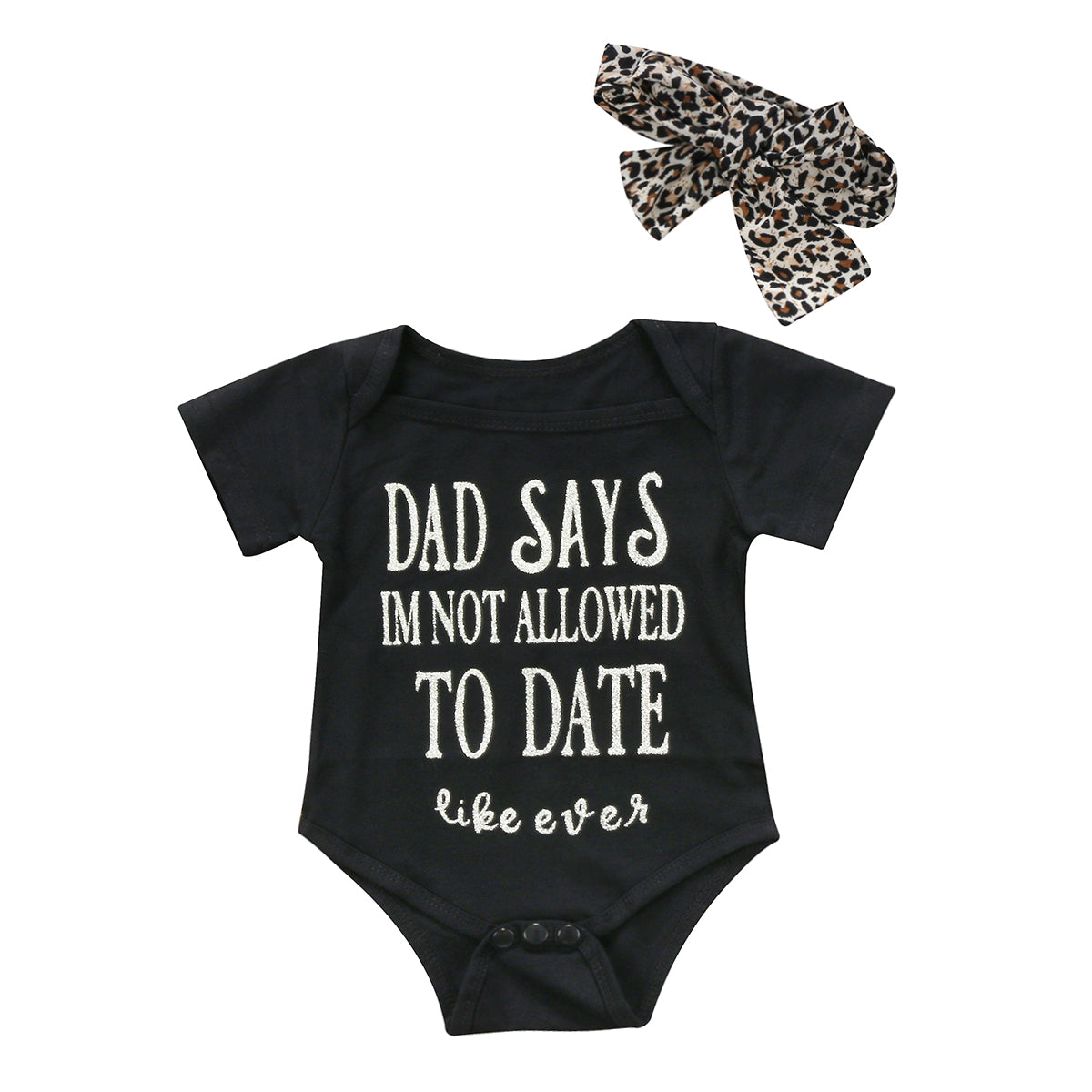 Newborn Baby Girls Romper Jumpsuit Leopard Headband Outfits Clothes Set - ebowsos