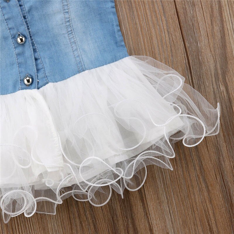 Newborn Baby Girls Sleeveless Patchwork Lace Tutu Dress Ruffles Tiered Clothes Newborn Baby Girl Clothing Dress Denim 0-24M - ebowsos