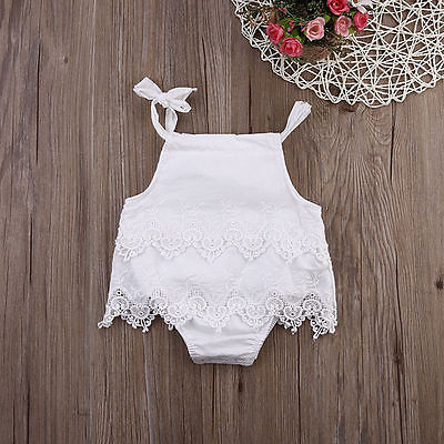 Newborn Baby Girls Sleeveless Rompers Jumpsuit Crochet Lace Ruffle solid Infant baby Summer Clothes outfits - ebowsos