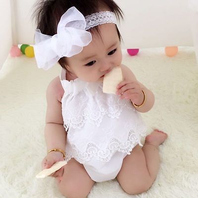 Newborn Baby Girls Sleeveless Rompers Jumpsuit Crochet Lace Ruffle solid Infant baby Summer Clothes outfits - ebowsos