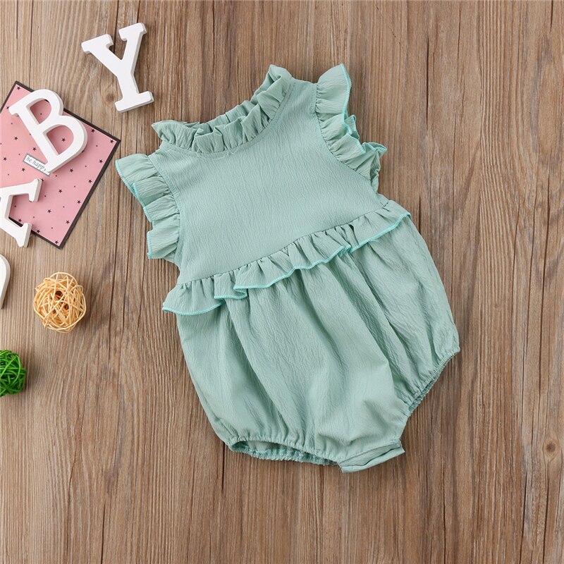 Newborn Baby Girls Sleeveless Ruffles Sleeveless Romper Jumpsuit Clothes Outfits Summer - ebowsos