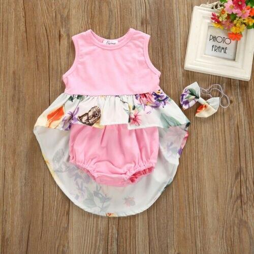 Newborn Baby Girls Summer Casual Flower Dress+Short Pants+Headband Outfits - ebowsos