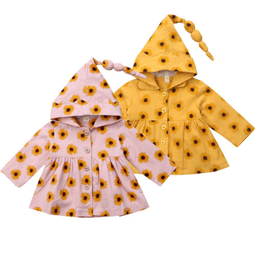 Newborn Baby Girls Sunflower Jacket Coat Kids Hoodies Hooded Outerwear Overcoat Autumn - ebowsos