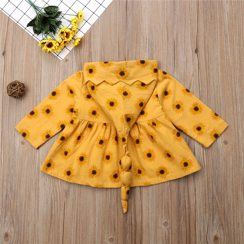 Newborn Baby Girls Sunflower Jacket Coat Kids Hoodies Hooded Outerwear Overcoat Autumn - ebowsos