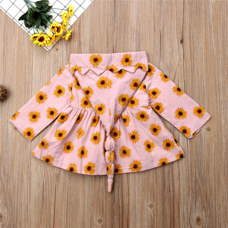 Newborn Baby Girls Sunflower Jacket Coat Kids Hoodies Hooded Outerwear Overcoat Autumn - ebowsos