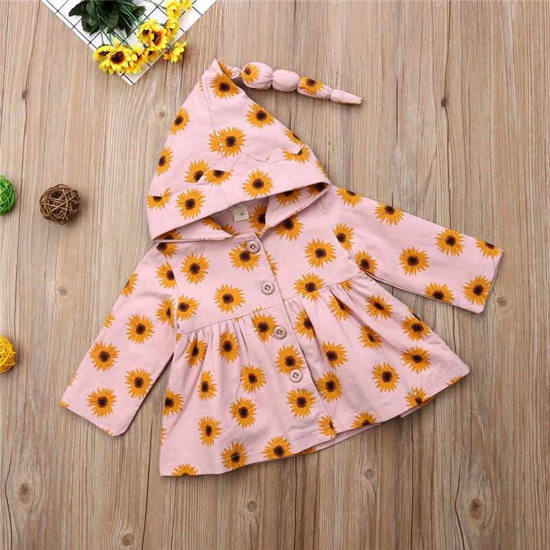 Newborn Baby Girls Sunflower Jacket Coat Kids Hoodies Hooded Outerwear Overcoat Autumn - ebowsos