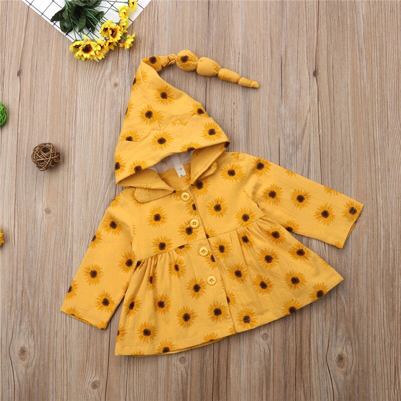 Newborn Baby Girls Sunflower Jacket Coat Kids Hoodies Hooded Outerwear Overcoat Autumn - ebowsos