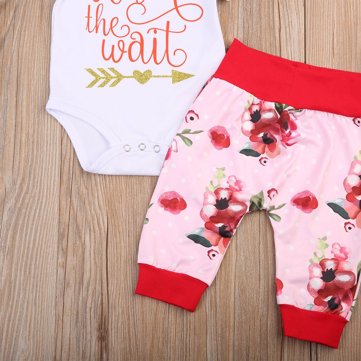 Newborn Baby Girls Worth the Wait Tops Romper Pants Floral Coming Home Outfits set - ebowsos