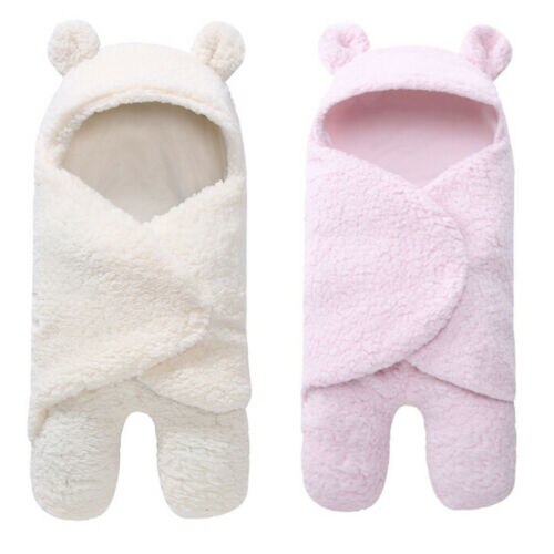 Newborn Baby Infant Winter Warm Fleece Hooded Swaddle Wrap Swaddling Blanket - ebowsos