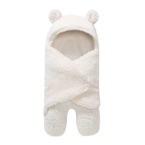 Newborn Baby Infant Winter Warm Fleece Hooded Swaddle Wrap Swaddling Blanket - ebowsos